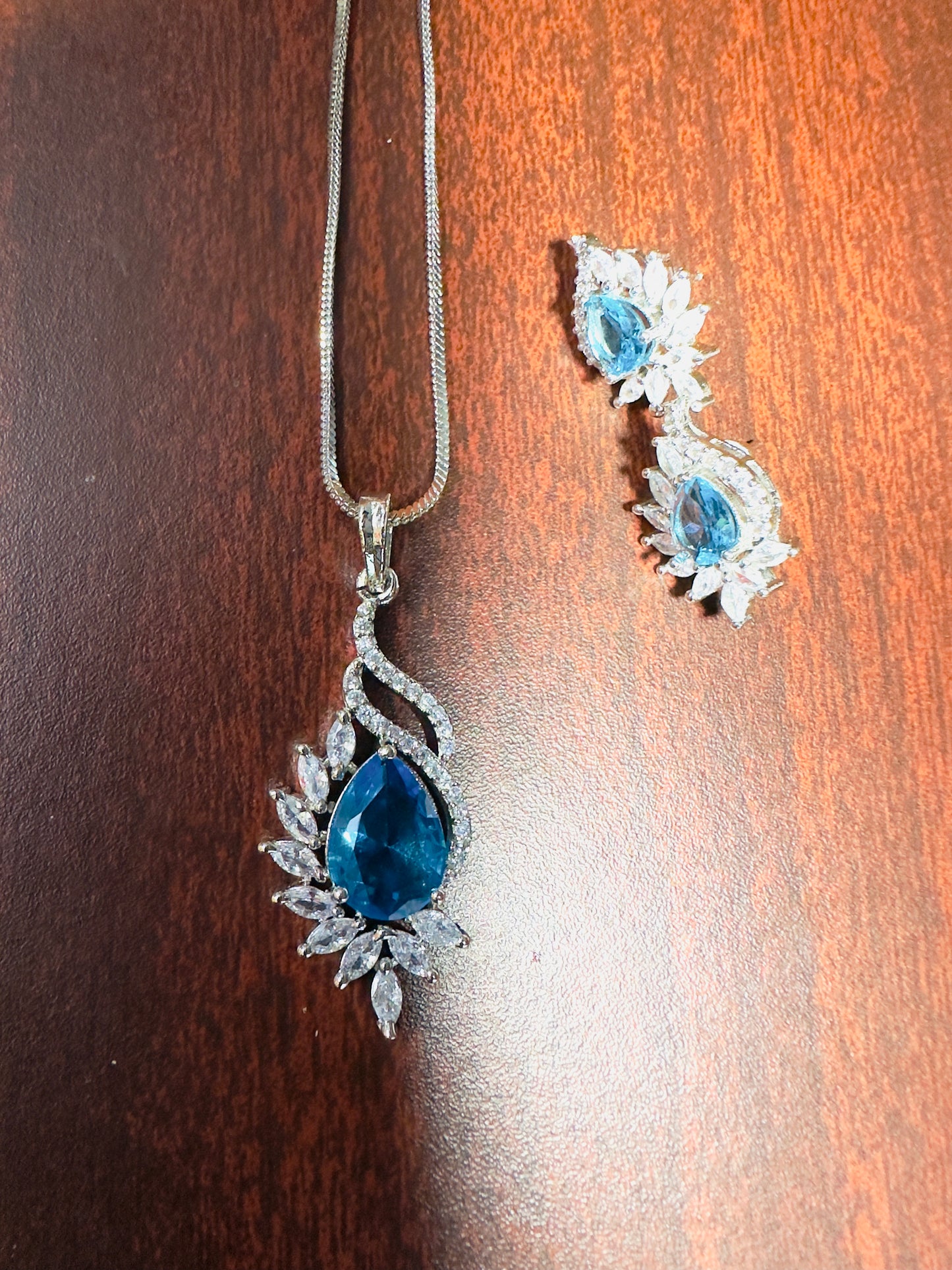 Aqua Blue American Diamond Necklace set