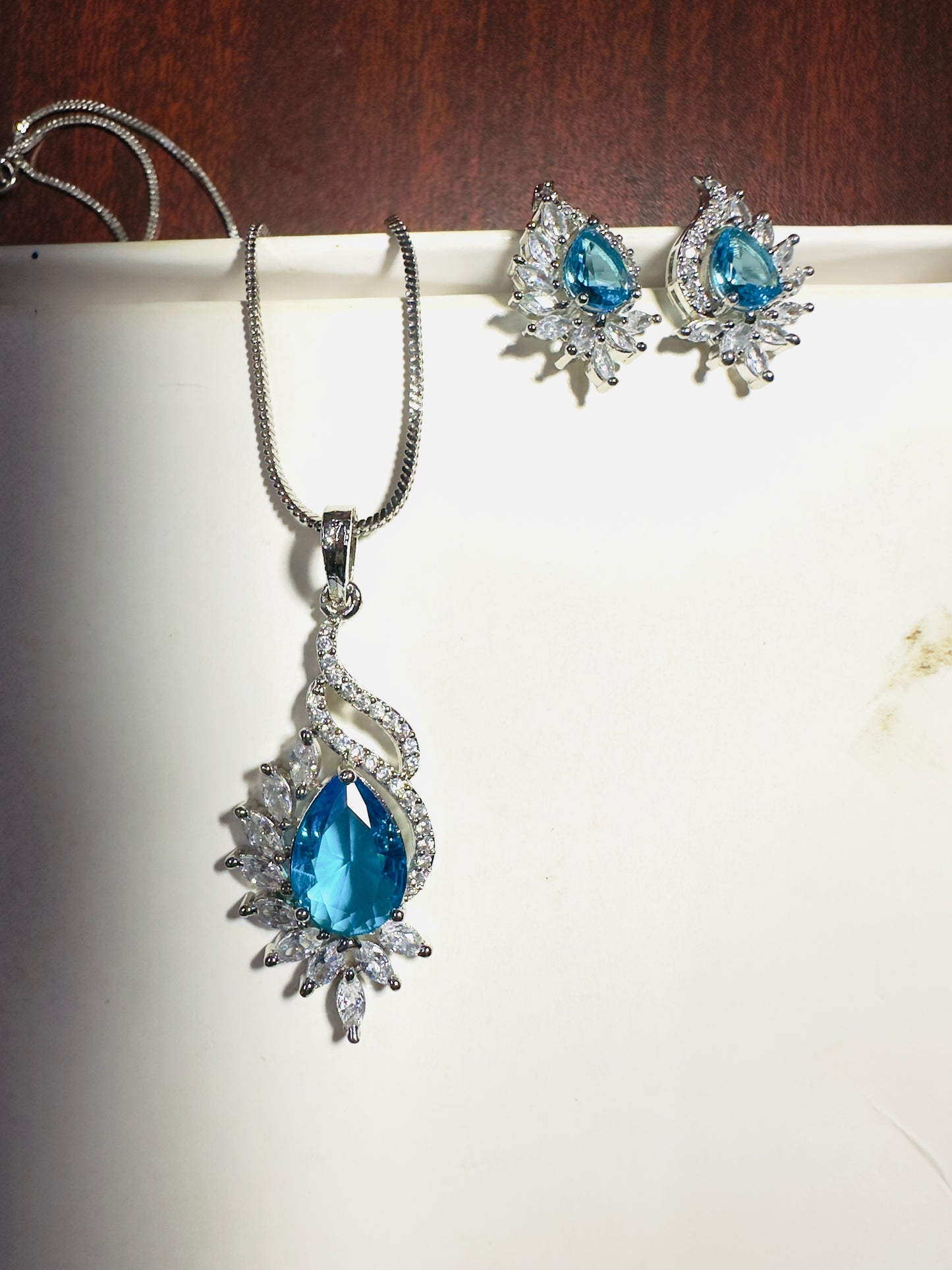 Aqua Blue American Diamond Necklace set