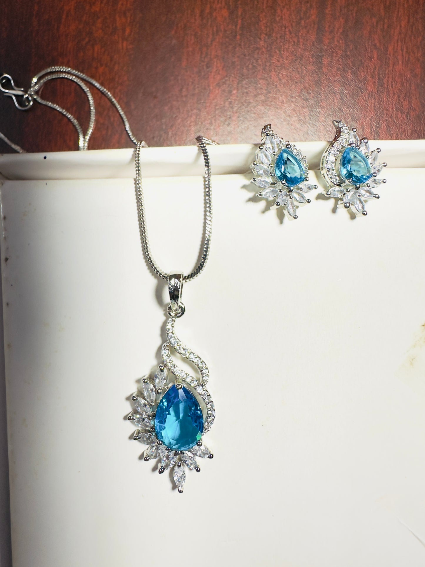 Aqua Blue American Diamond Necklace set