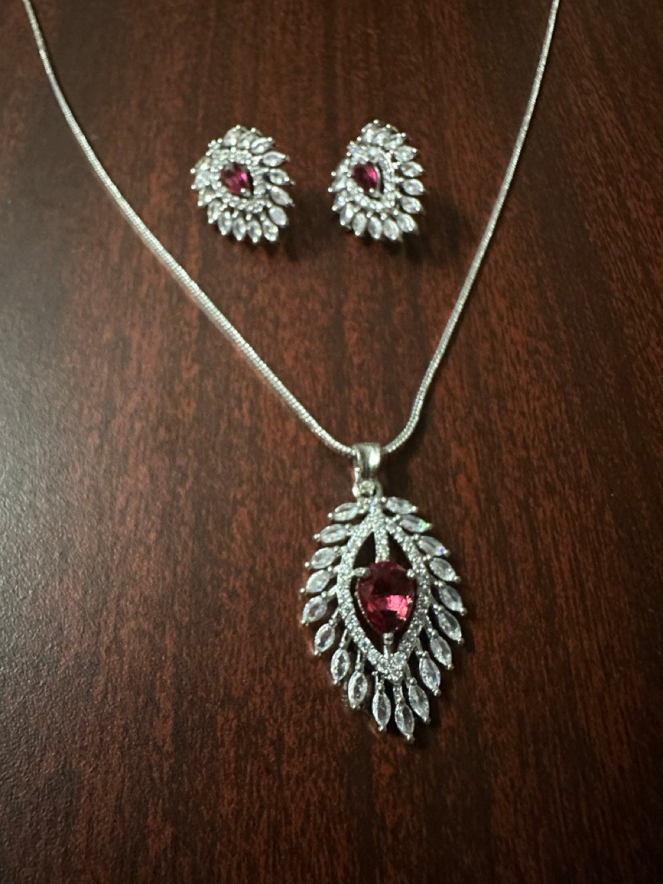 Red American Diamond Necklace set