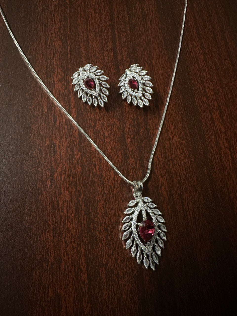 Red American Diamond Necklace set