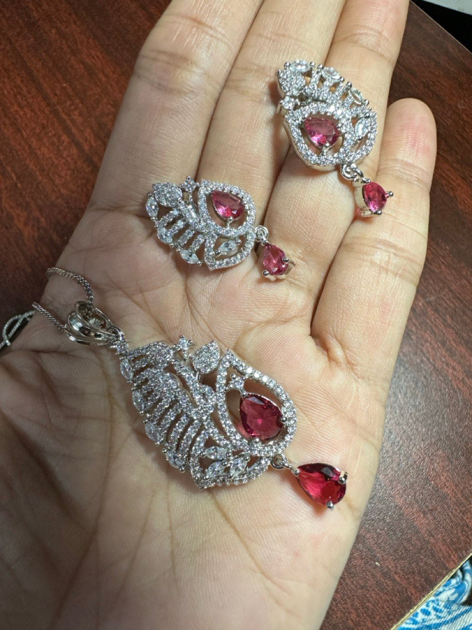 Red American Diamond Necklace set