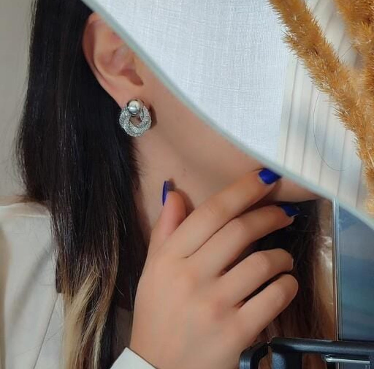Silver Pearl stud Korean earrings