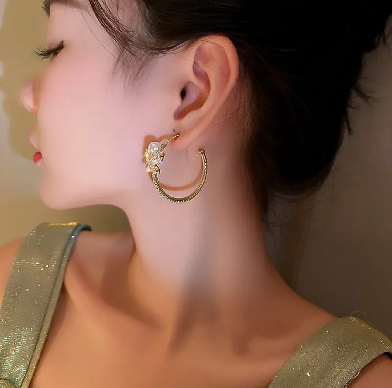. Gold crystal butterfly hoop earrings