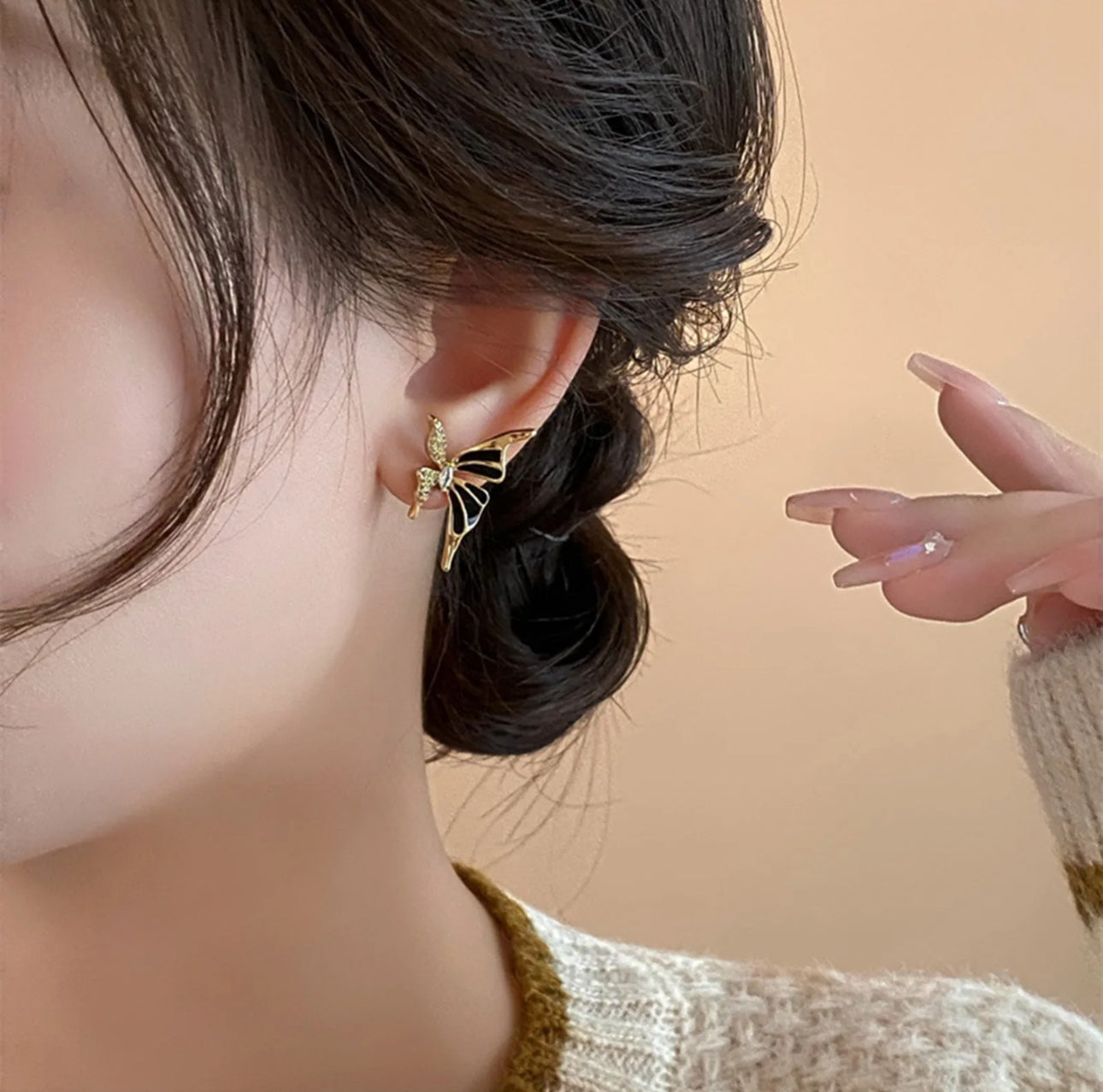 White enamel stone korean butterfly stud earrings