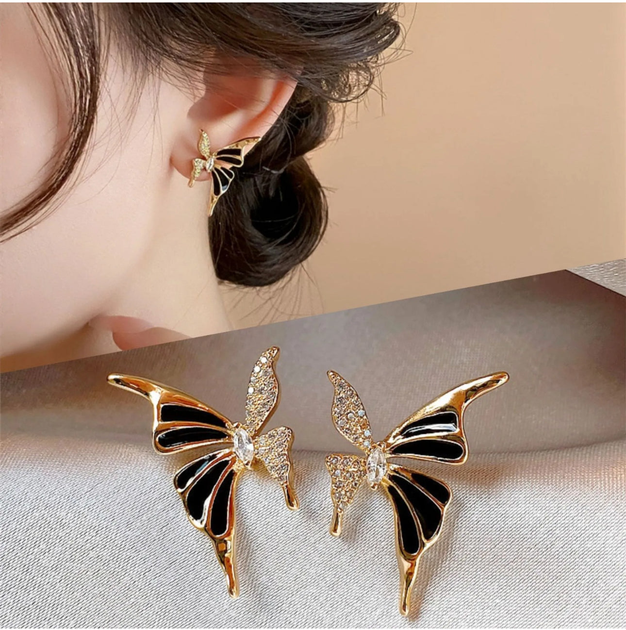 White enamel stone korean butterfly stud earrings