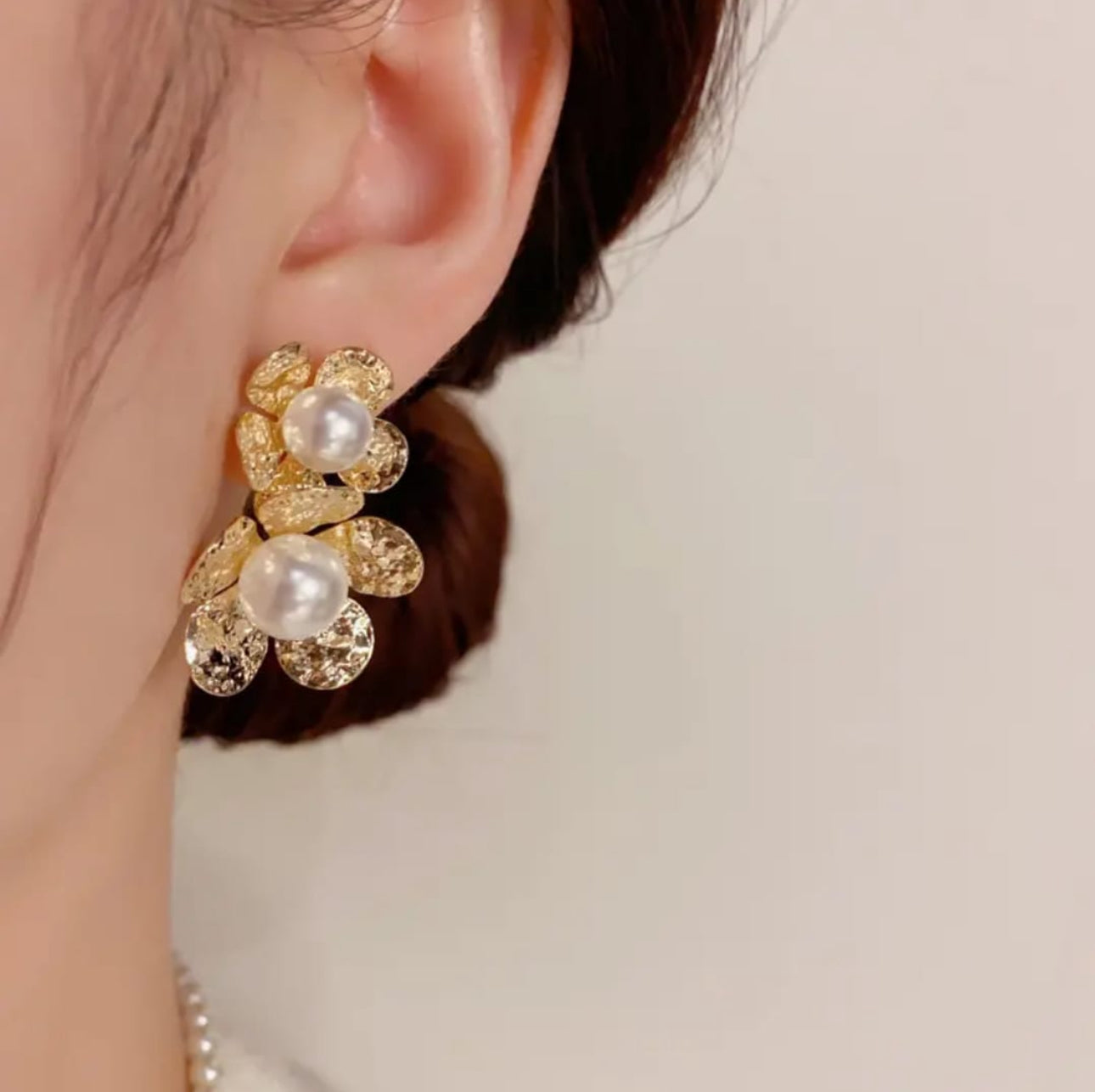 . Amazing double flower golden Pearl dangler