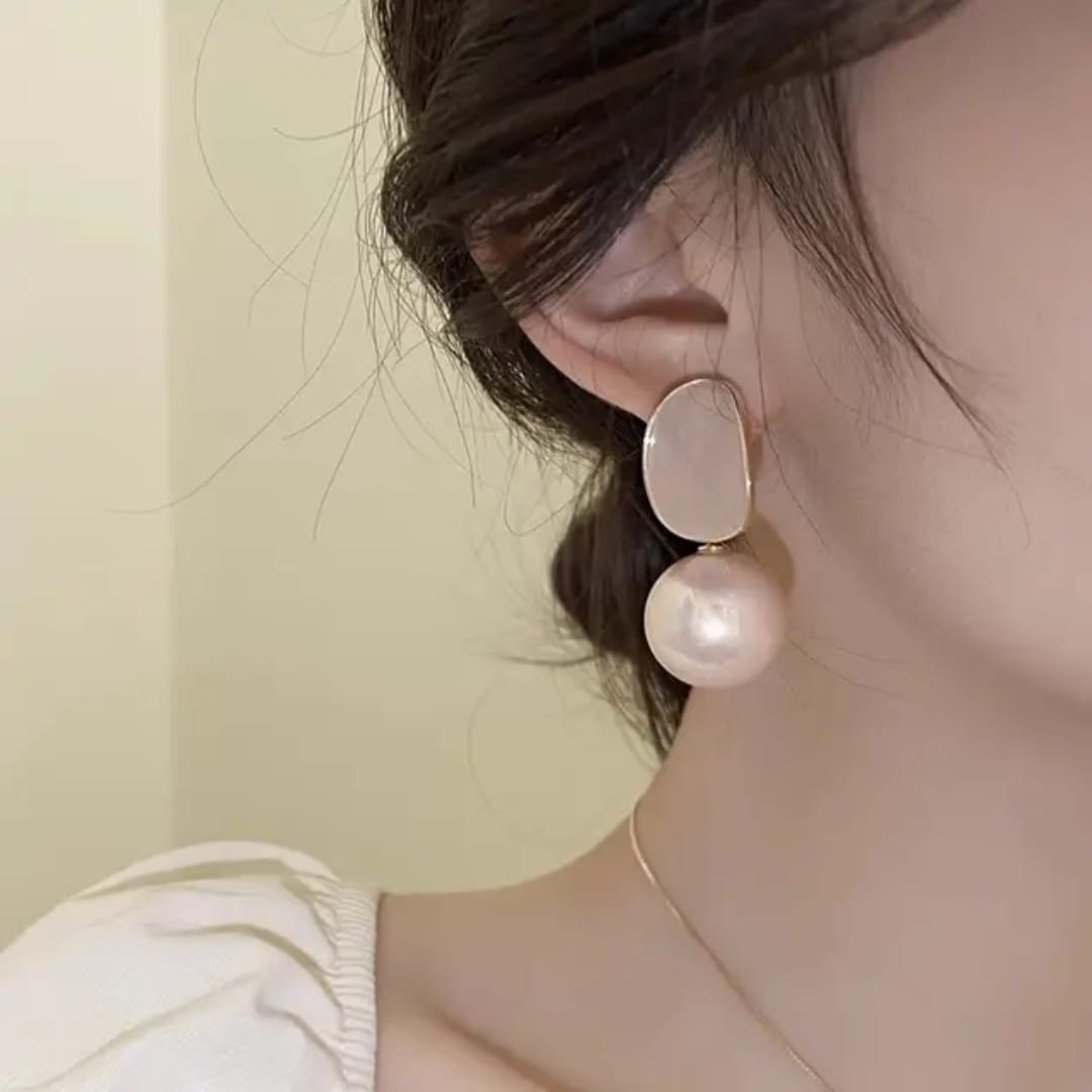 Pink pearl dangler Korean earrings