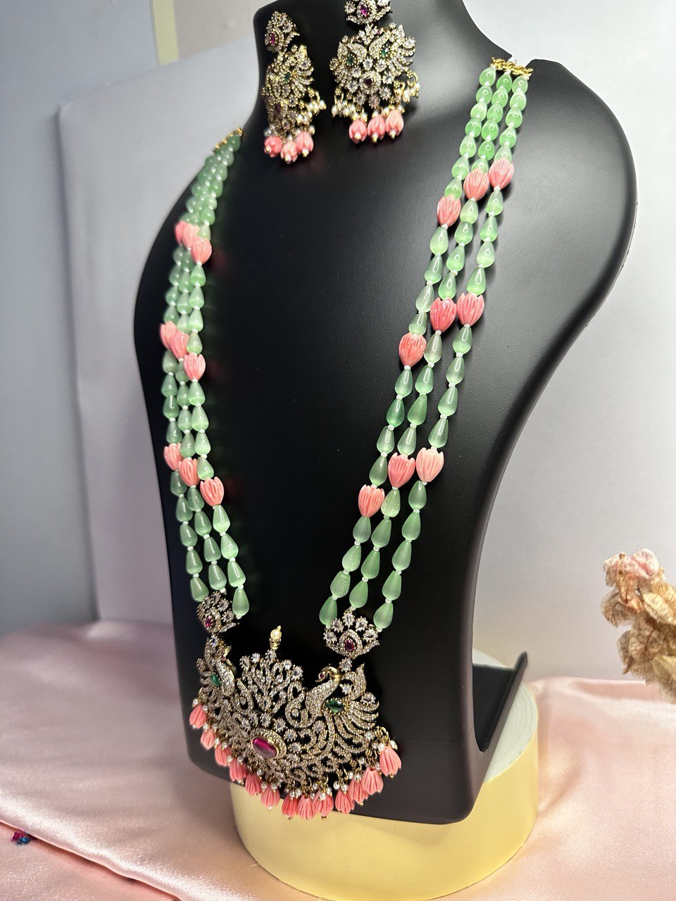 Russian green monalisa beads jewellery set
