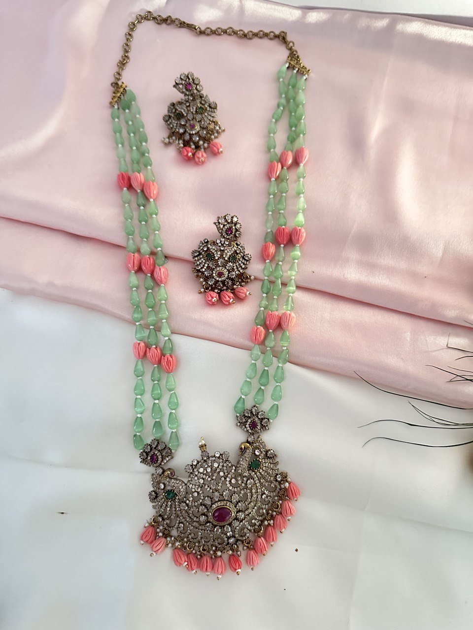 Russian green monalisa beads jewellery set