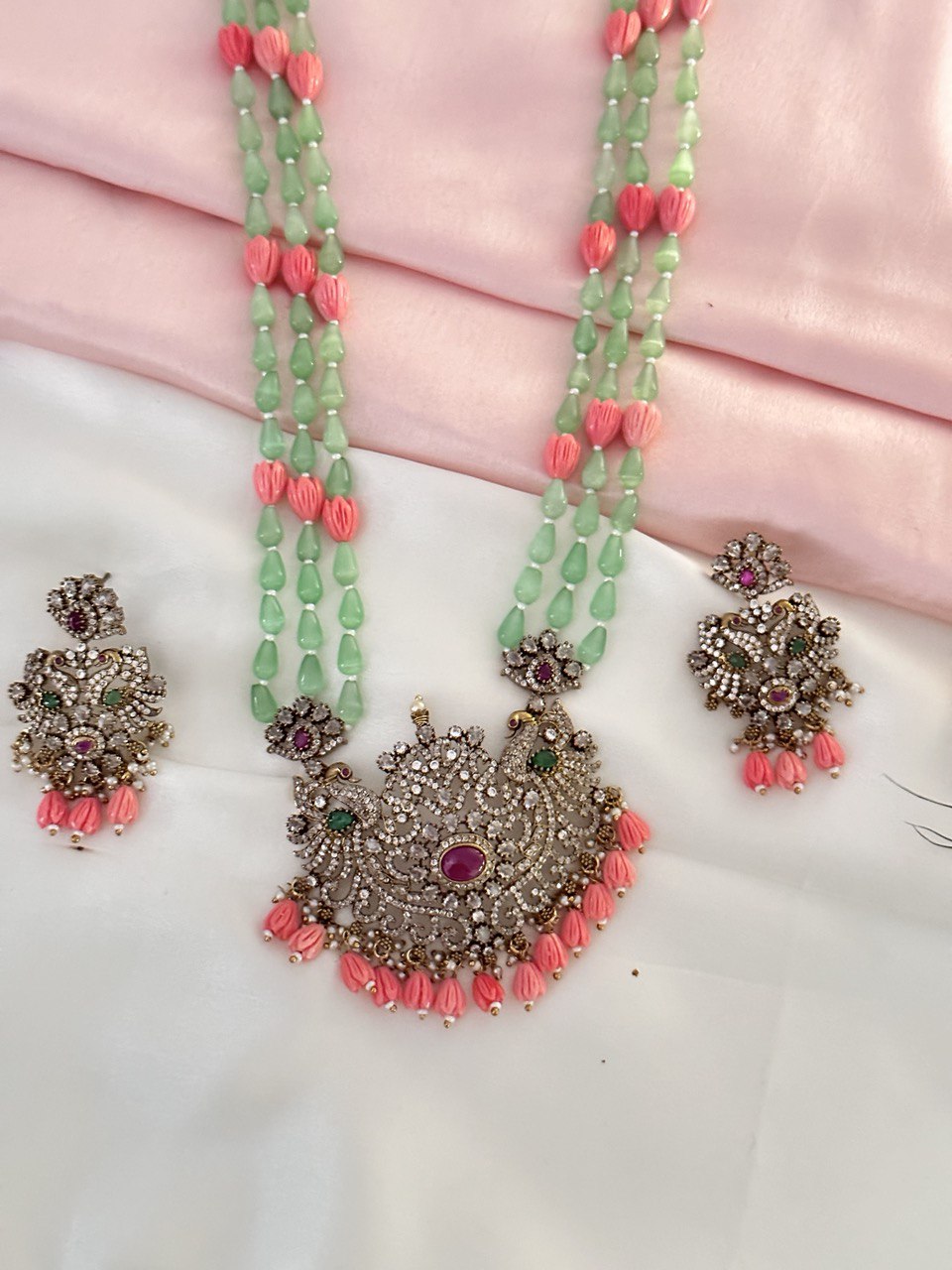Russian green monalisa beads jewellery set