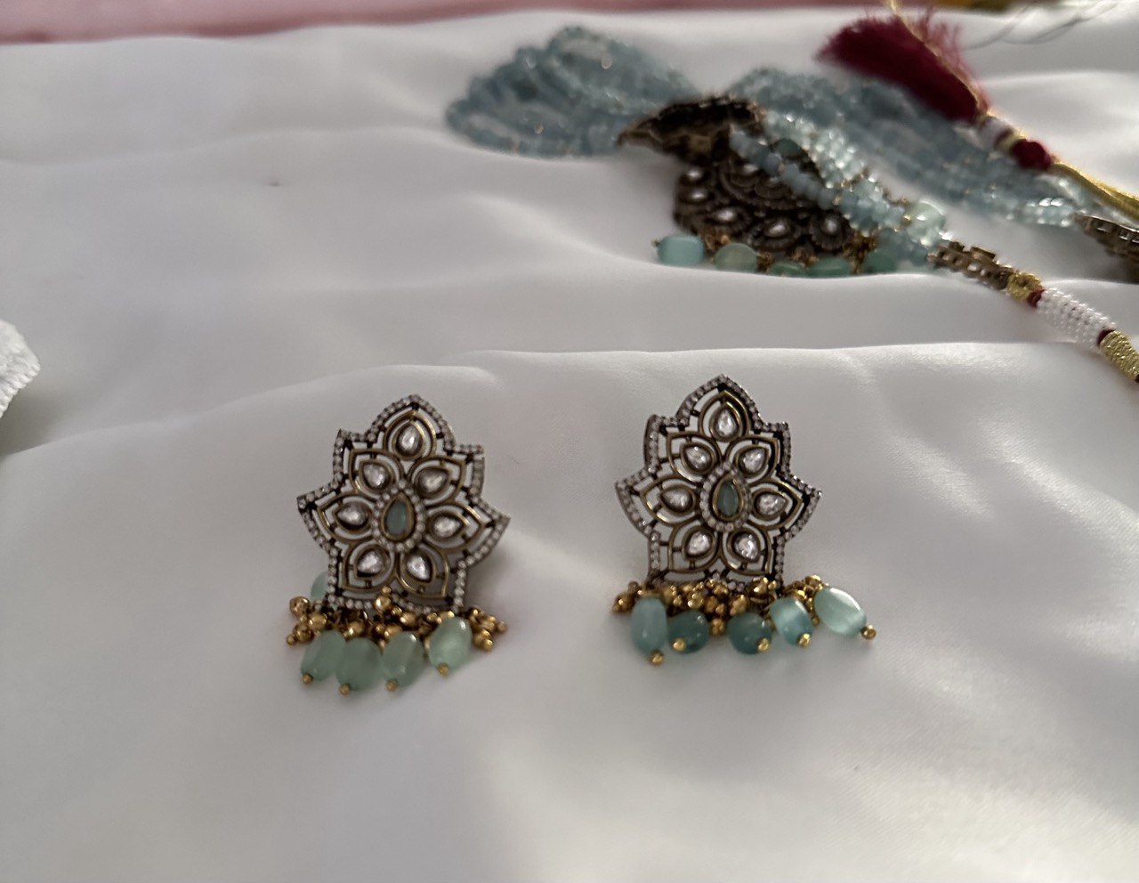 Turquoise mehndi bead jewellery set