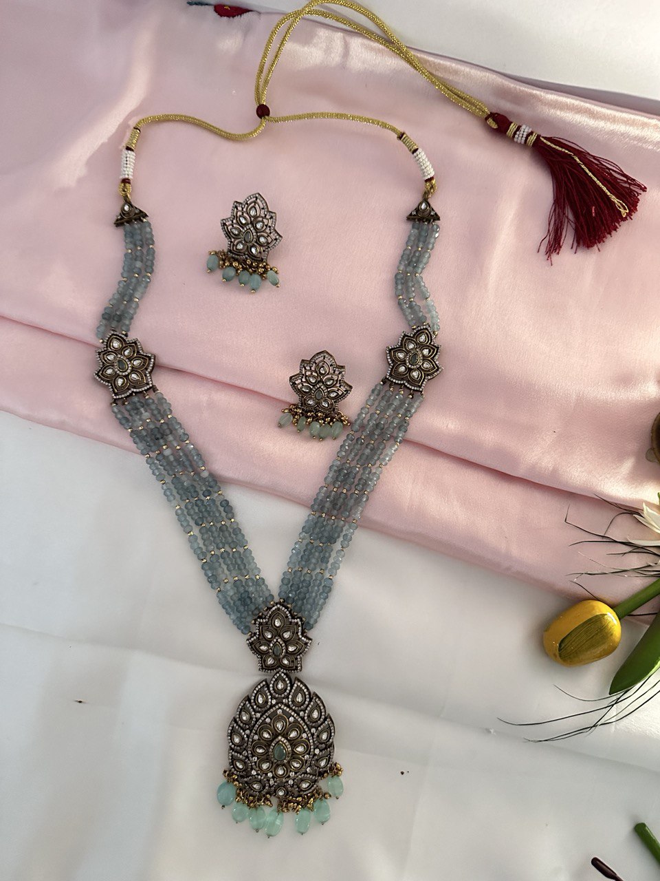 Turquoise mehndi bead jewellery set