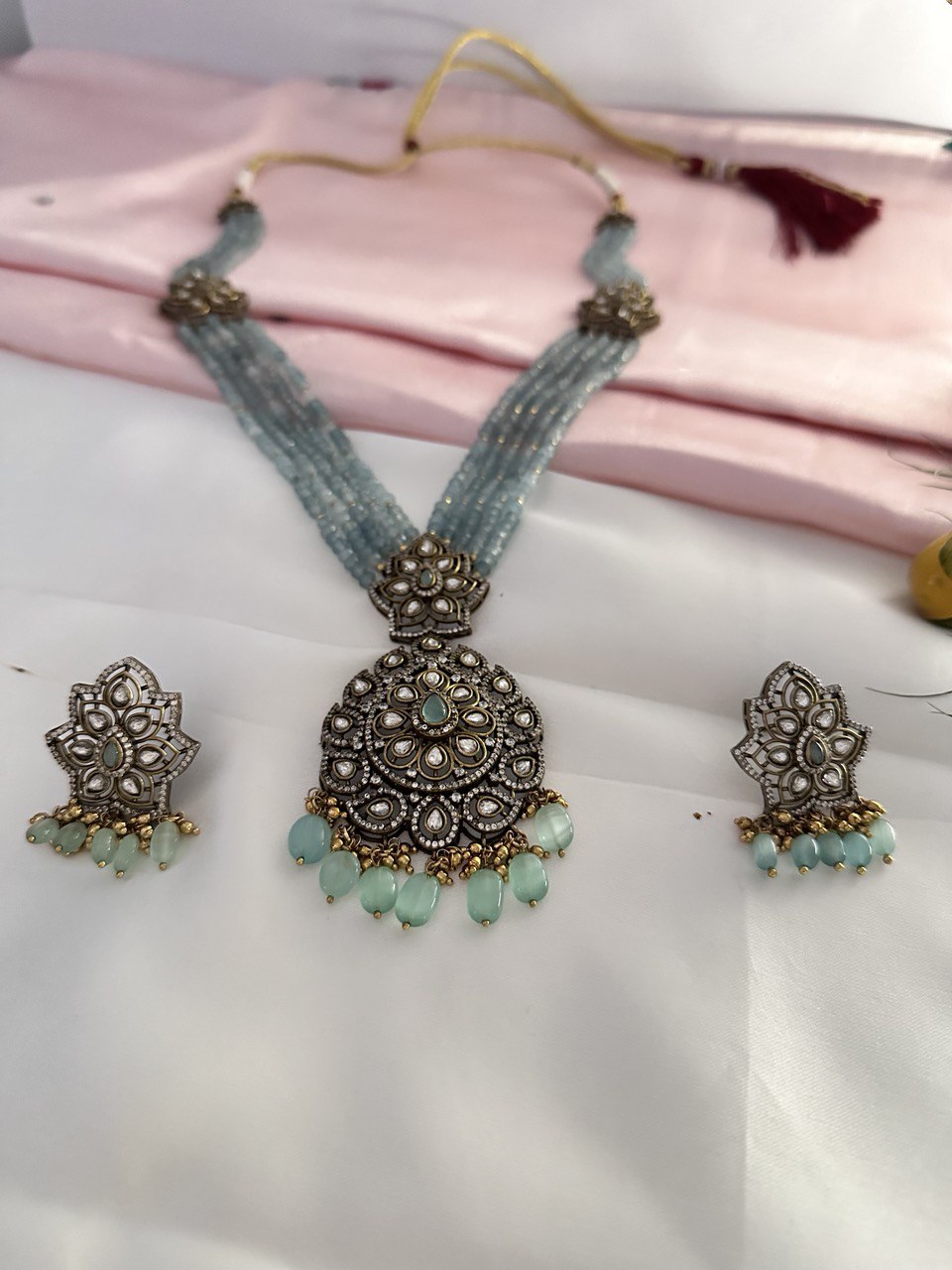 Turquoise mehndi bead jewellery set