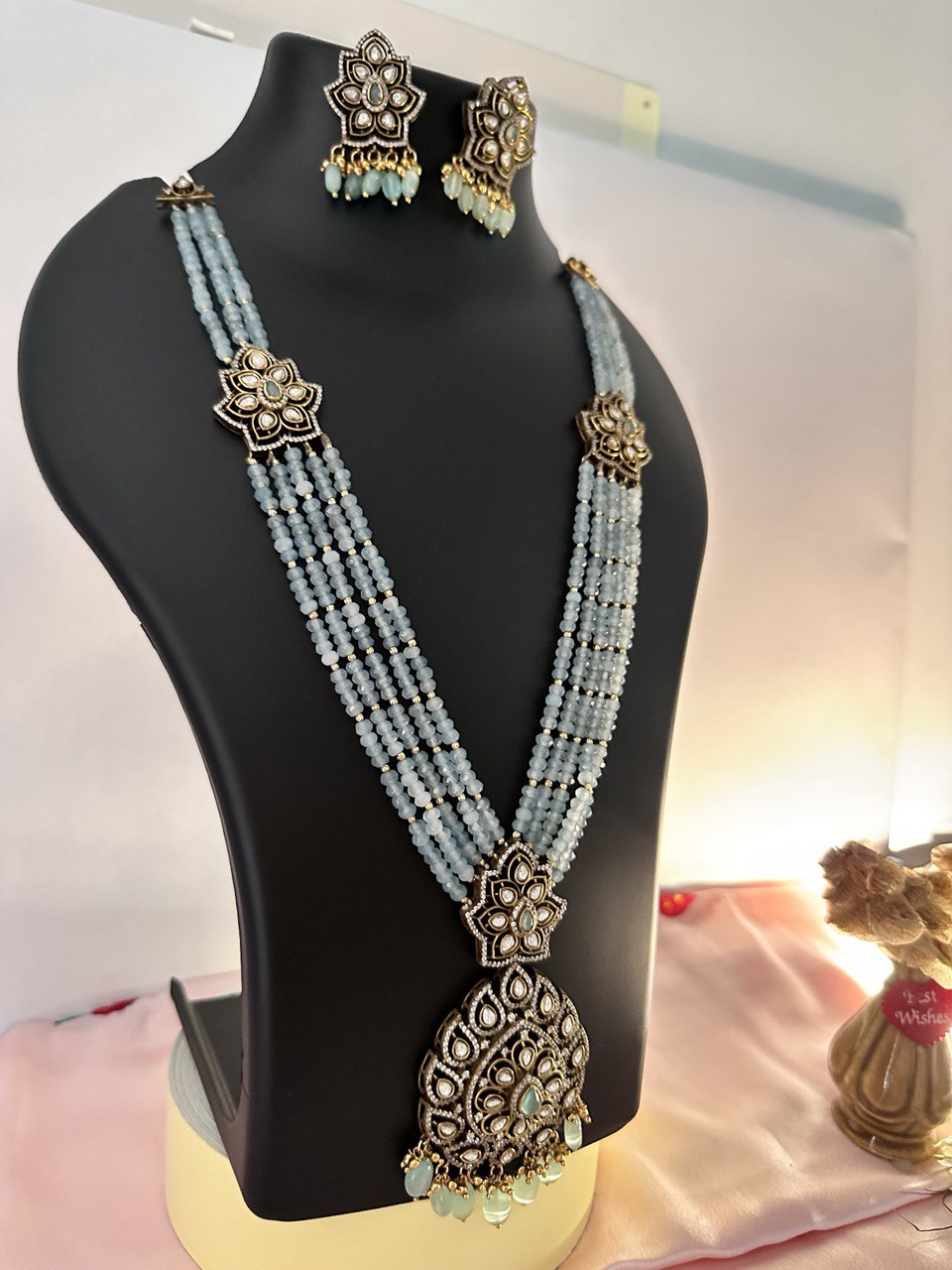 Turquoise mehndi bead jewellery set