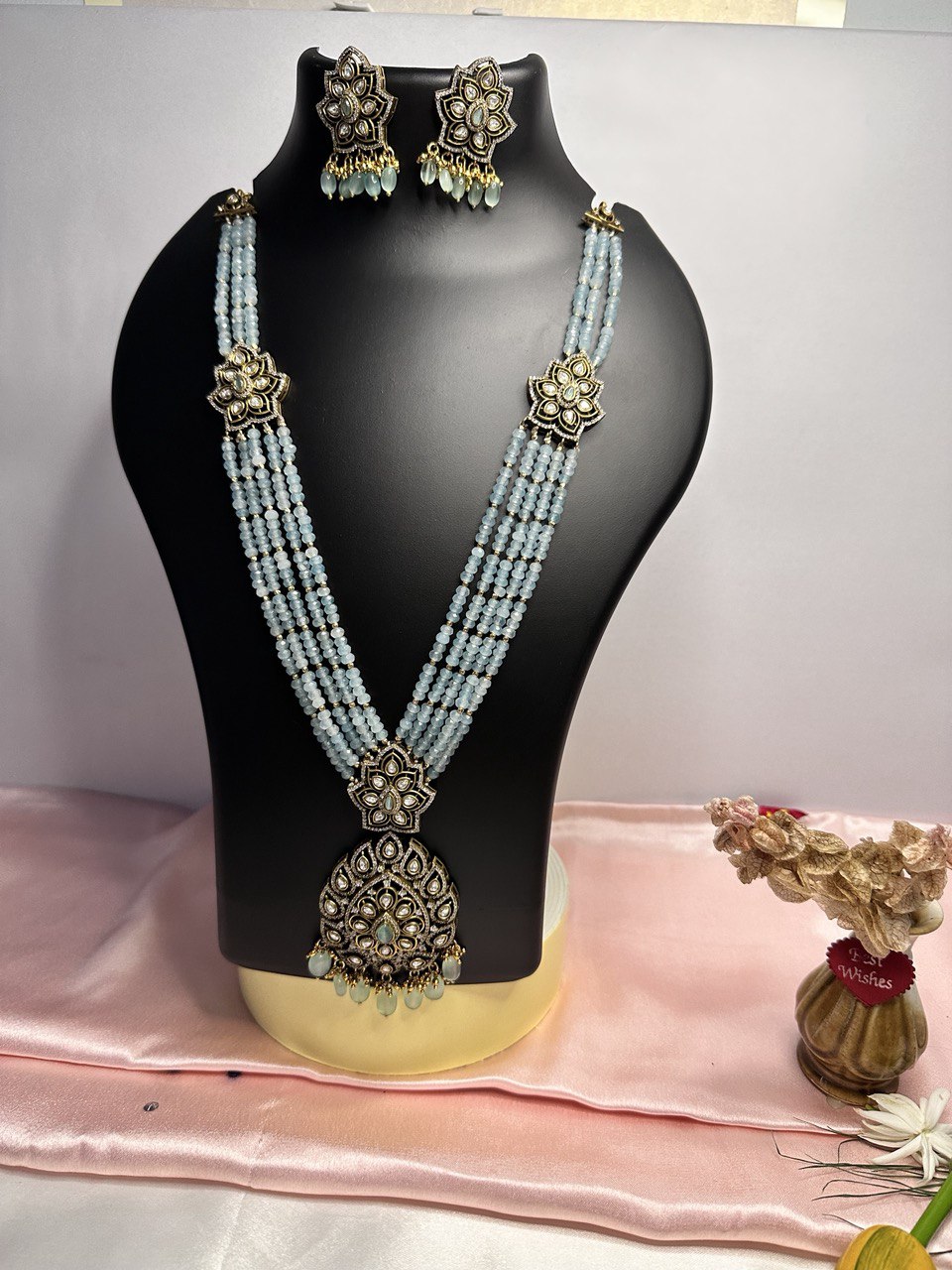 Turquoise mehndi bead jewellery set