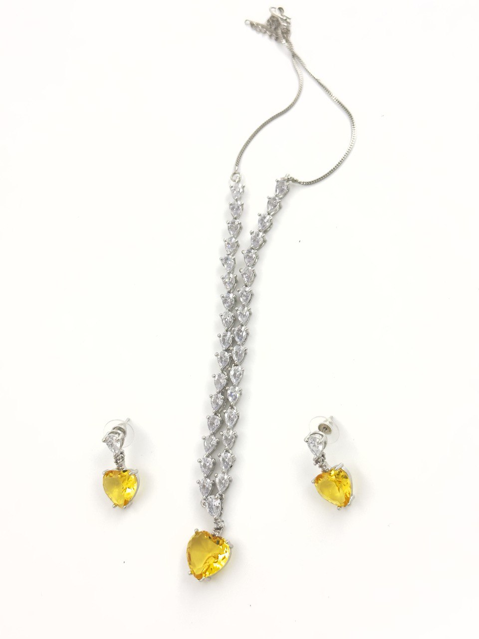 yellow American Diamond Necklace set