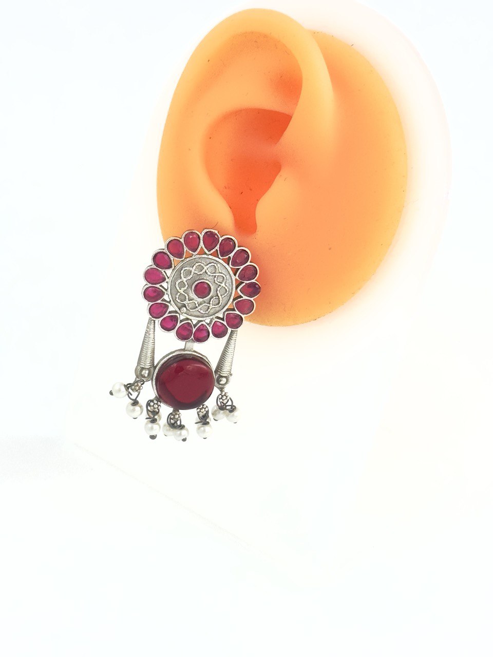 ruby oxidised german silver dangler