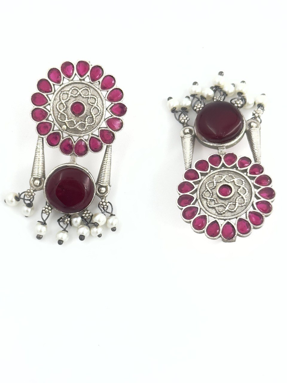 ruby oxidised german silver dangler