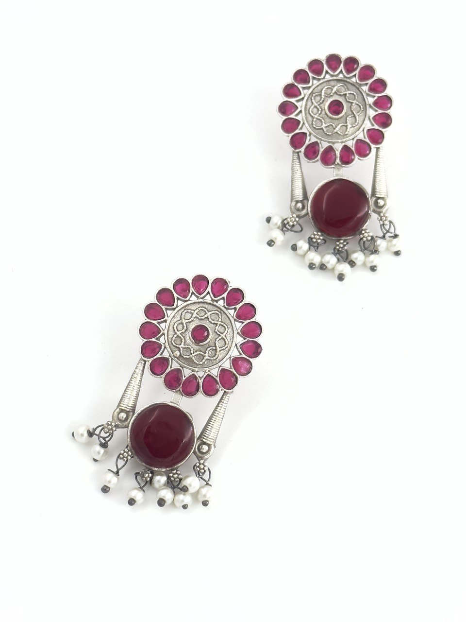 ruby oxidised german silver dangler