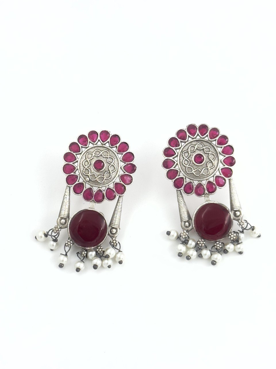 ruby oxidised german silver dangler