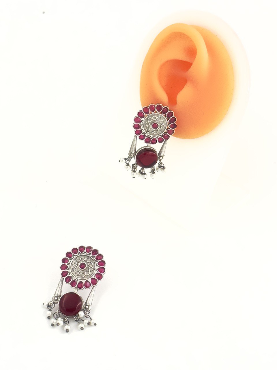 ruby oxidised german silver dangler