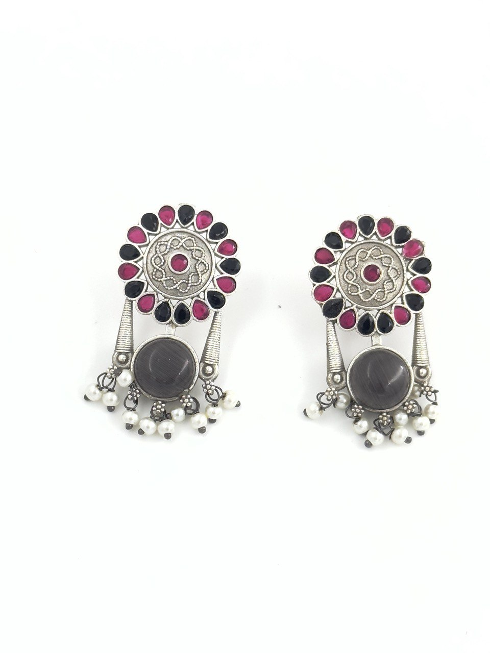 Multicolour oxidised german silver dangler