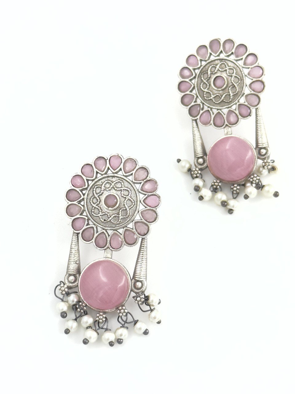 Pink oxidised german silver dangler