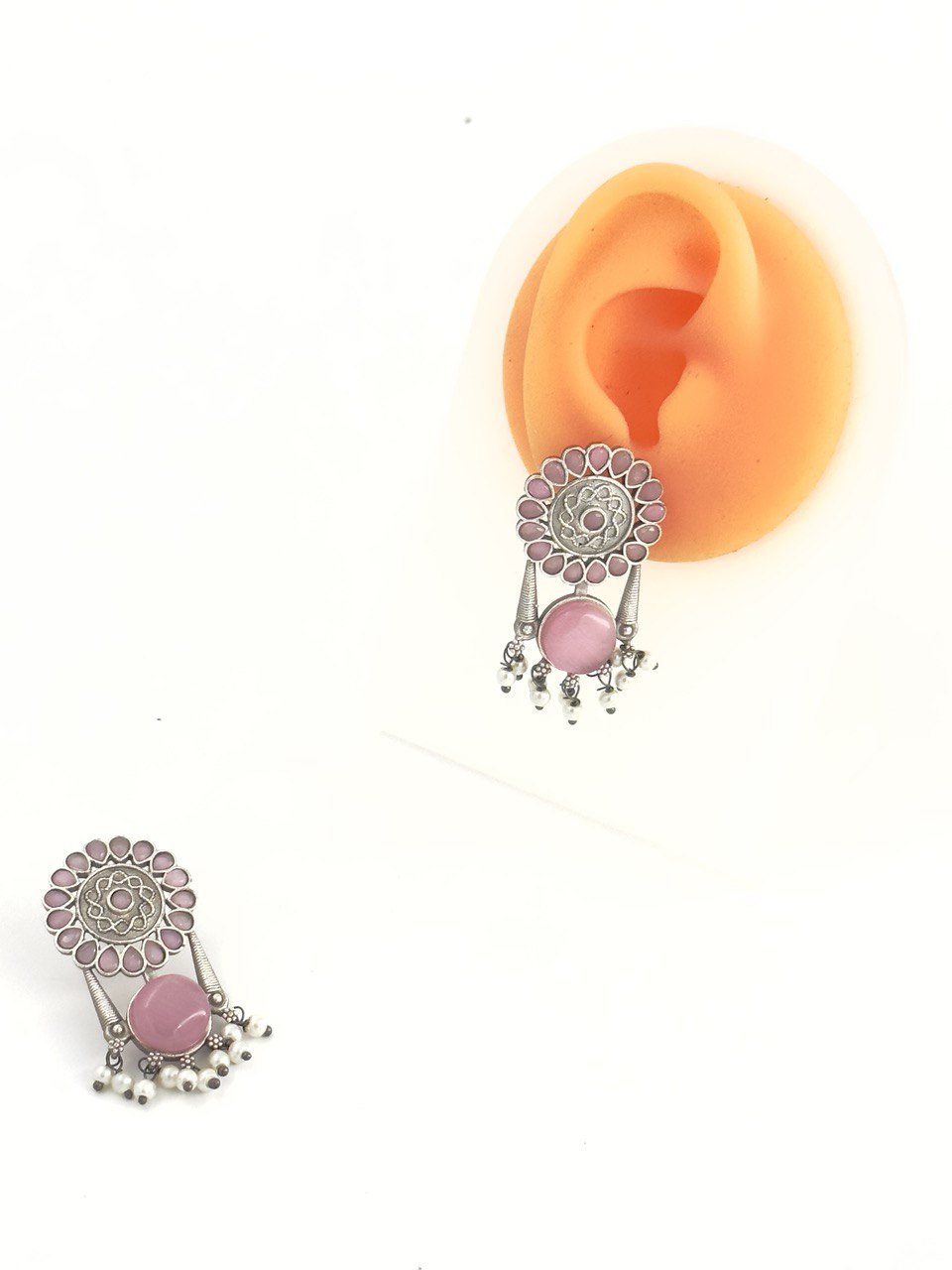 Pink oxidised german silver dangler