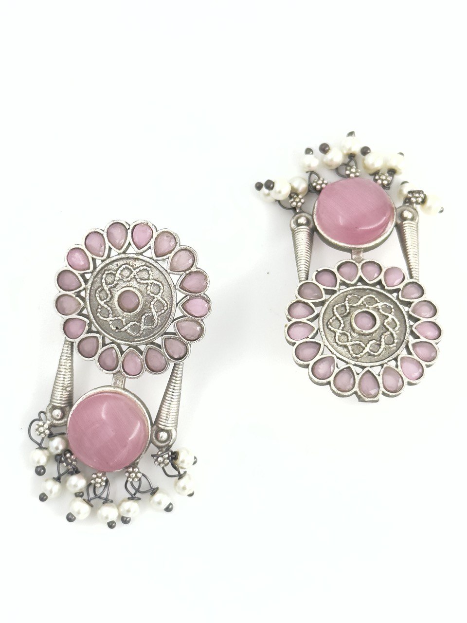 Pink oxidised german silver dangler