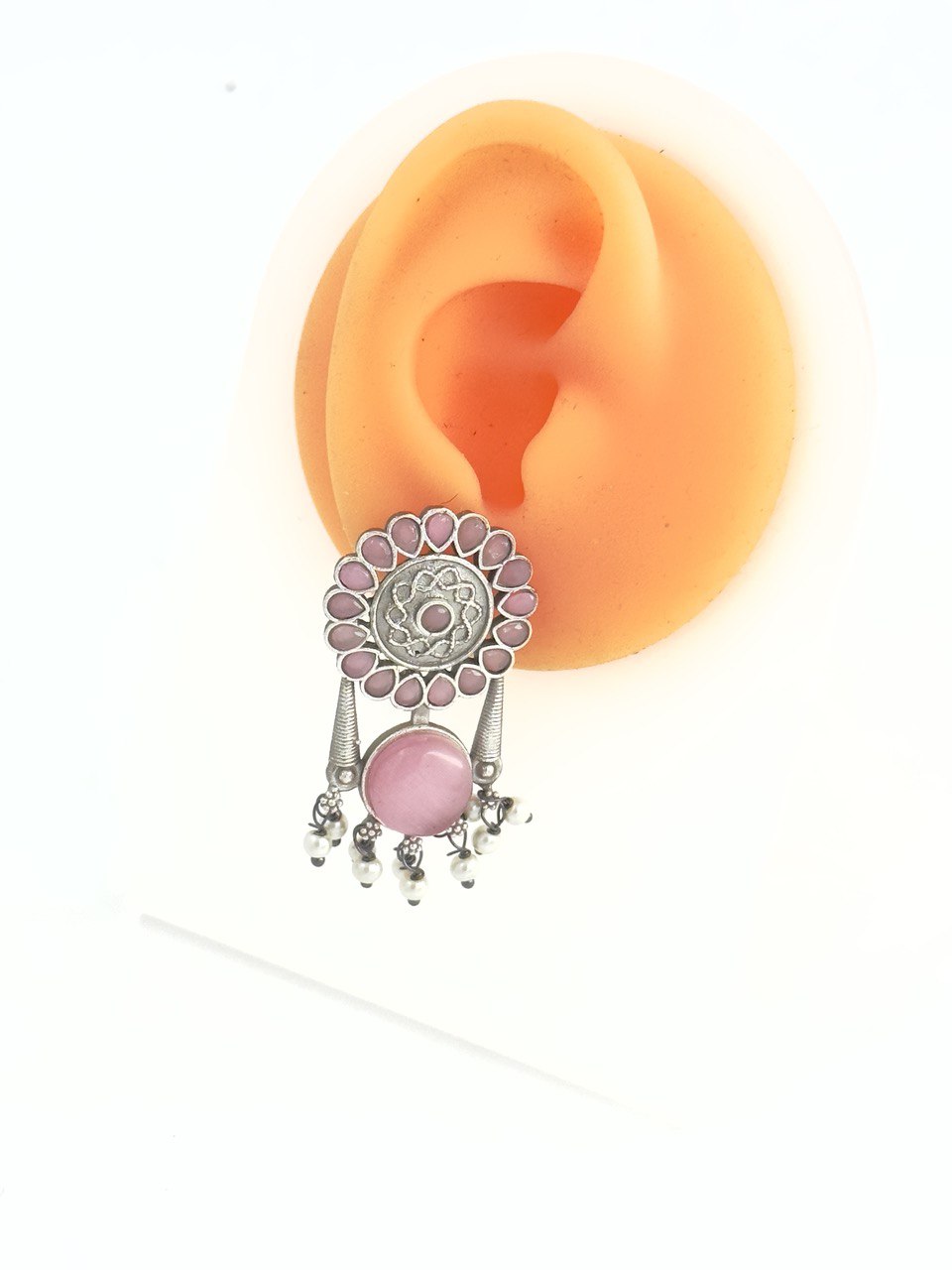 Pink oxidised german silver dangler