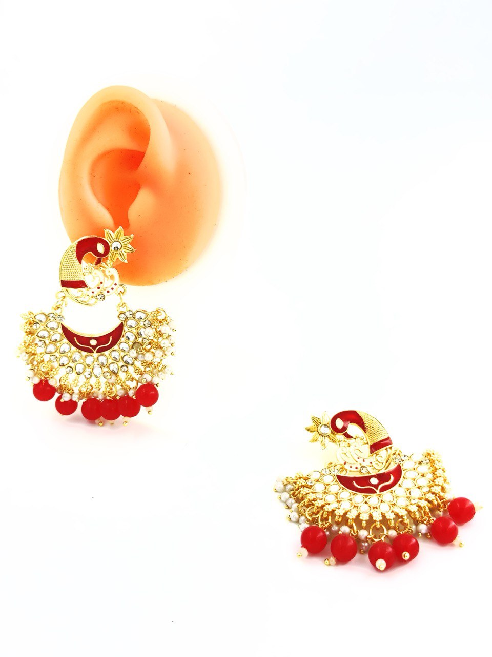 Red Meenakari Chandbali Earring