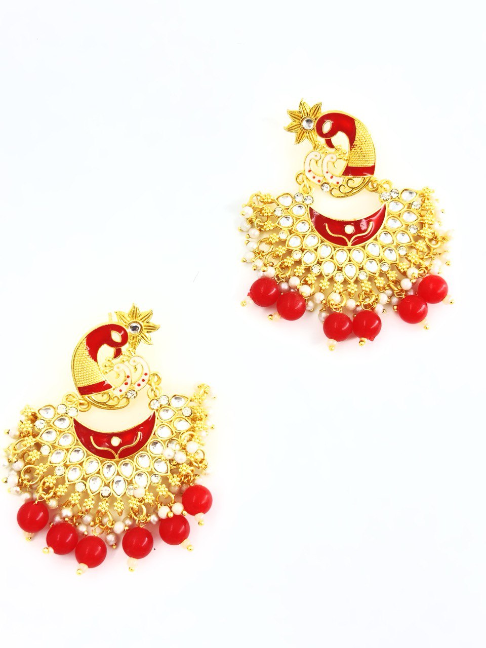 Red Meenakari Chandbali Earring