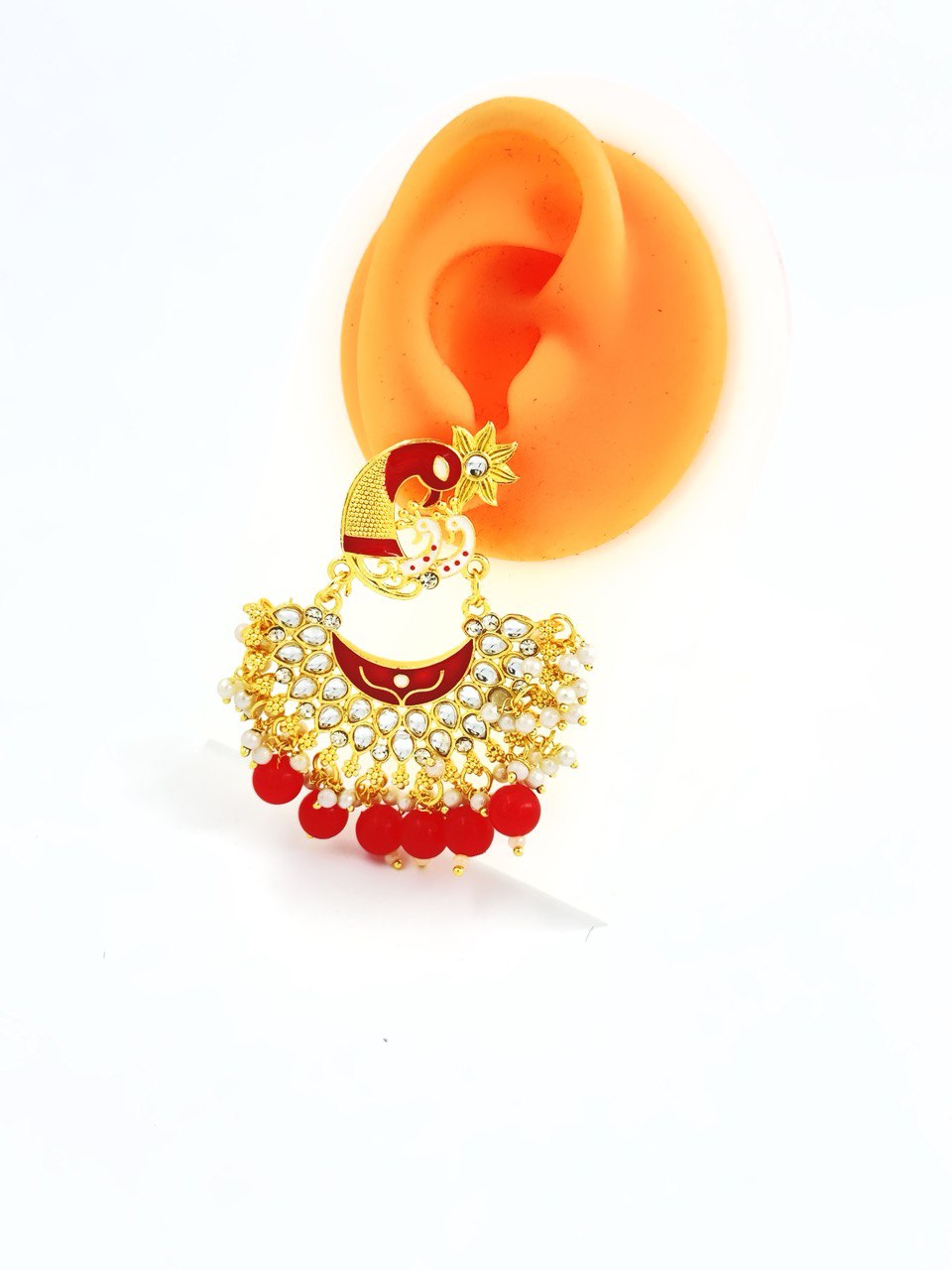 Red Meenakari Chandbali Earring