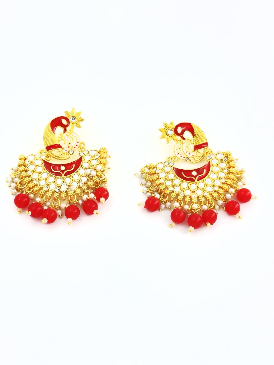 Red Meenakari Chandbali Earring