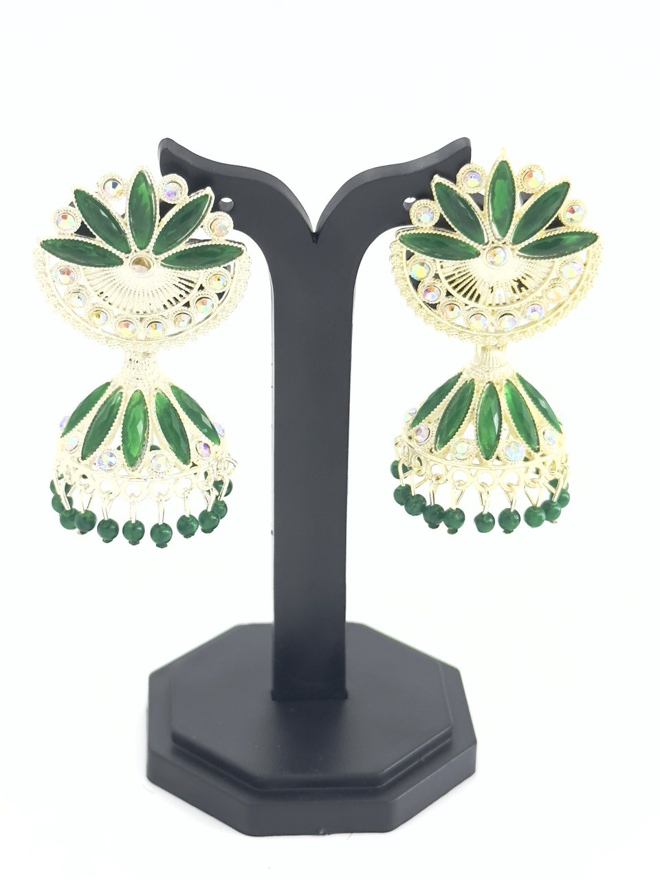 Green Meenakari Jhumkis
