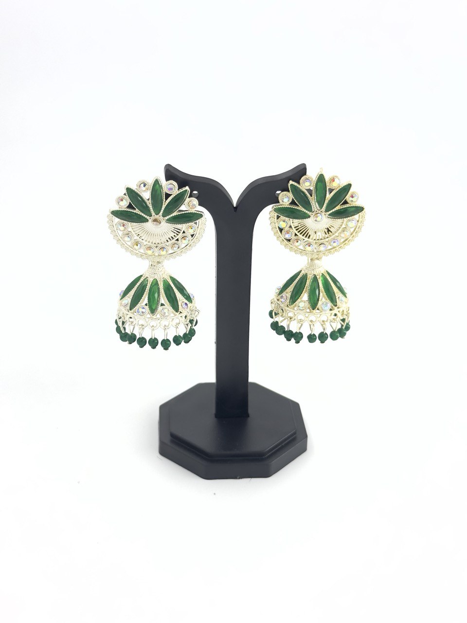 Green Meenakari Jhumkis