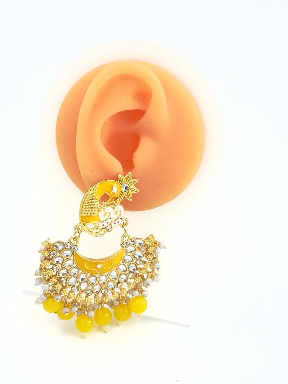 Yellow Meenakari Chandbali Earring