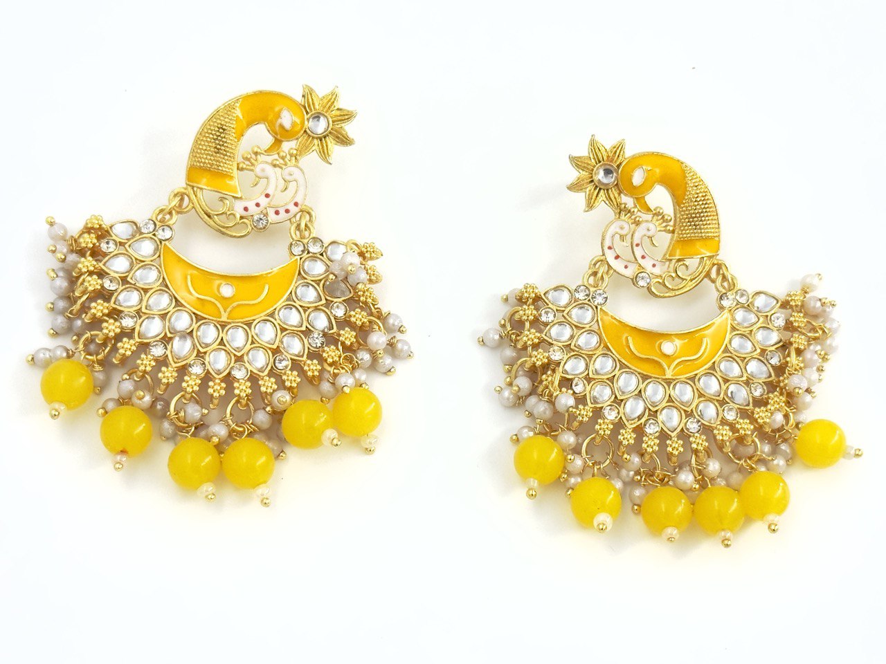 Yellow Meenakari Chandbali Earring