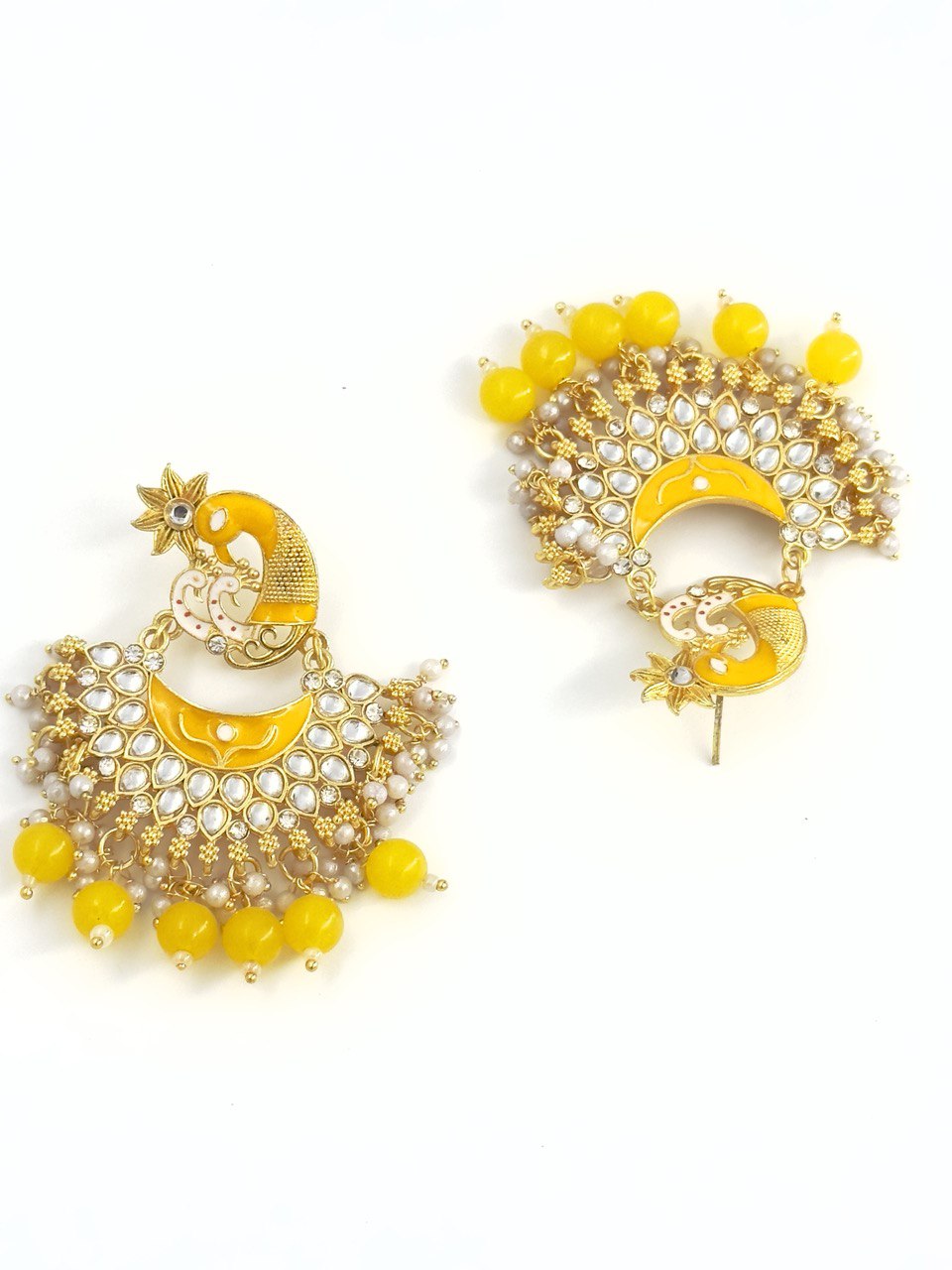 Yellow Meenakari Chandbali Earring
