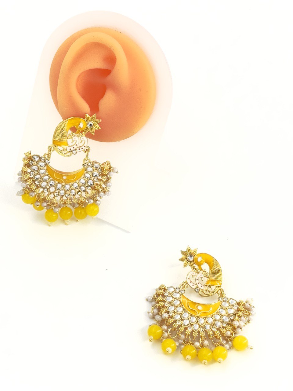 Yellow Meenakari Chandbali Earring