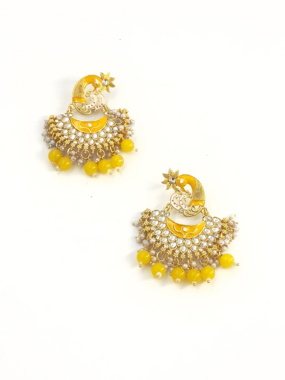 Yellow Meenakari Chandbali Earring