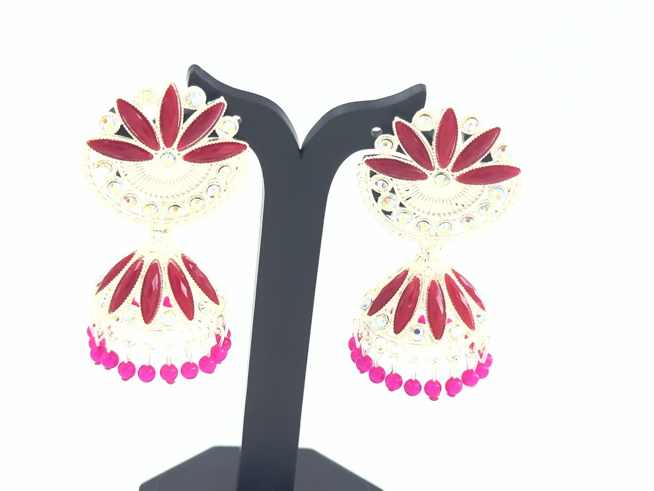 Pink Meenakari Jhumkis
