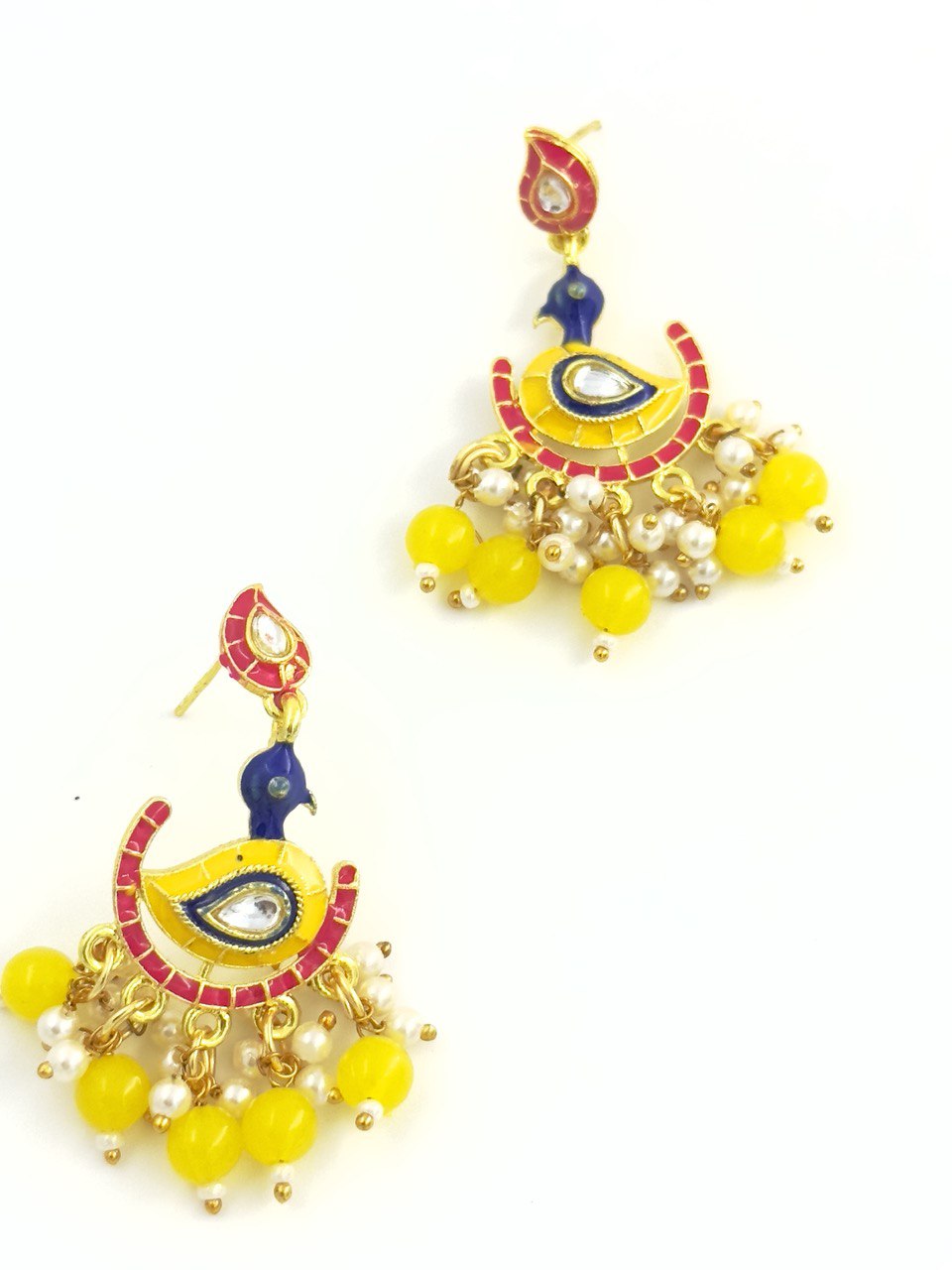Yellow Meenakari Chandbali Earring