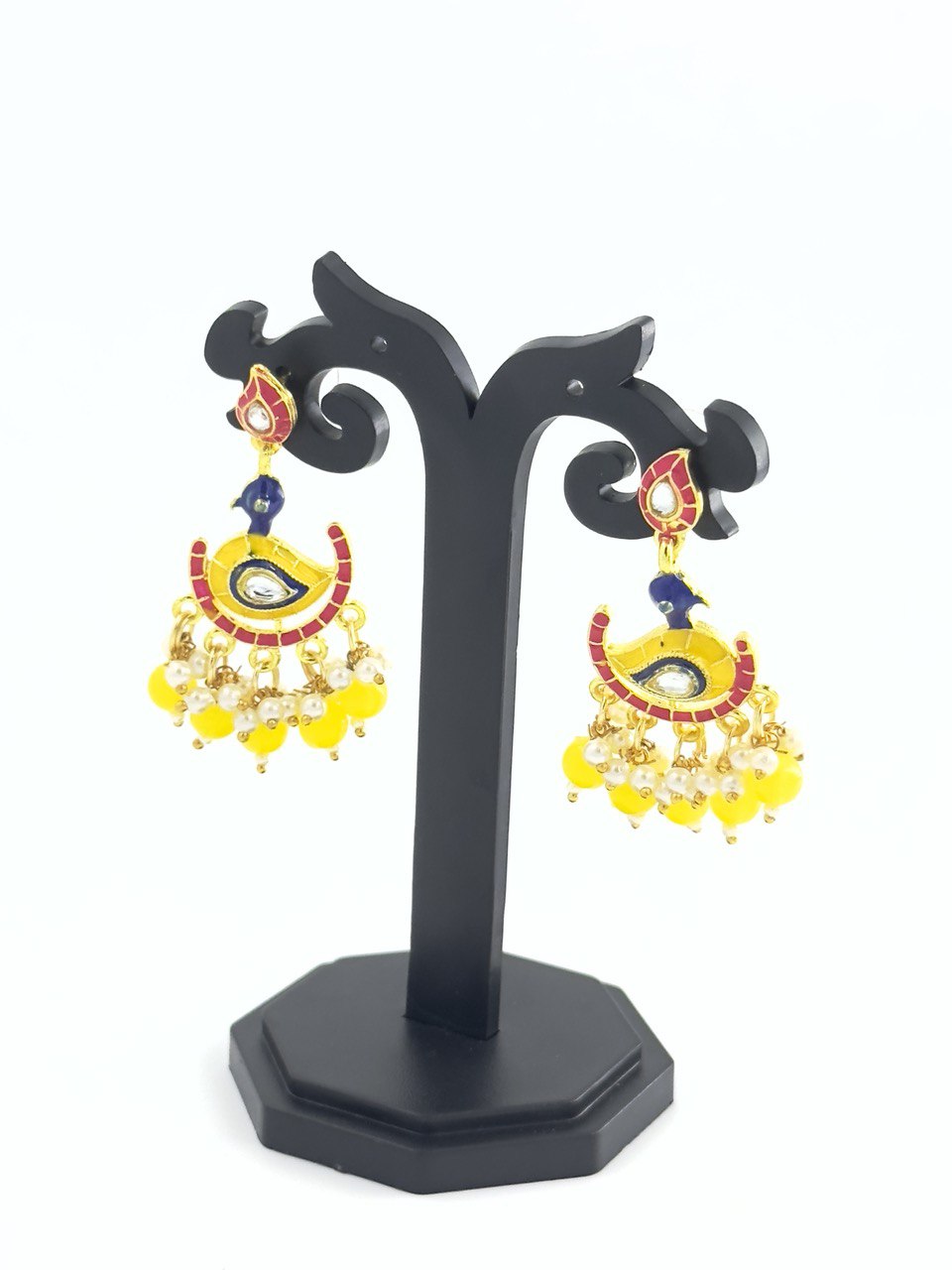 Yellow Meenakari Chandbali Earring