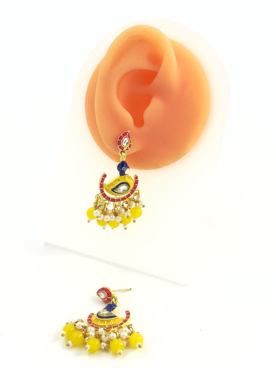Yellow Meenakari Chandbali Earring