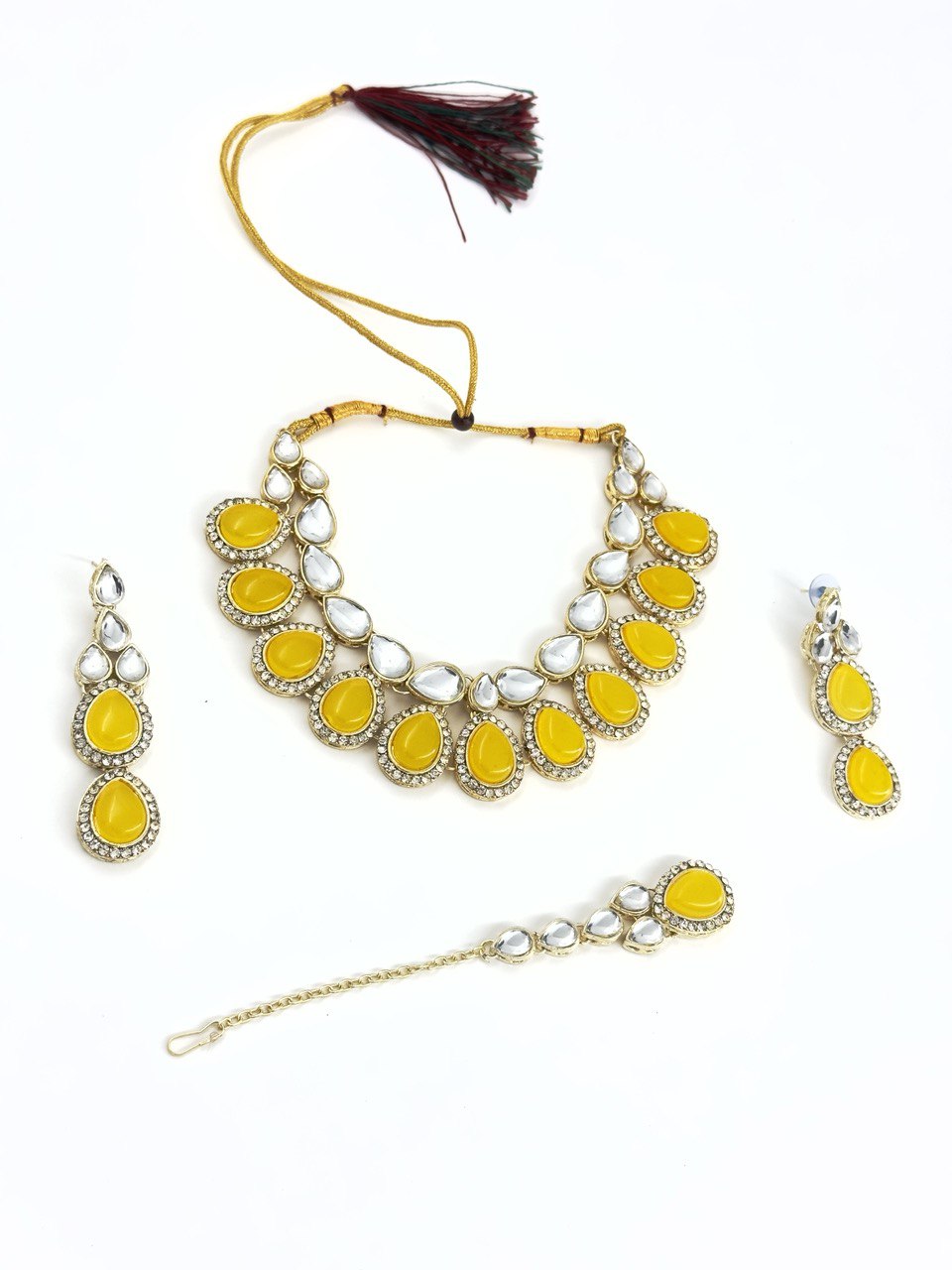Yellow kundan Necklace set