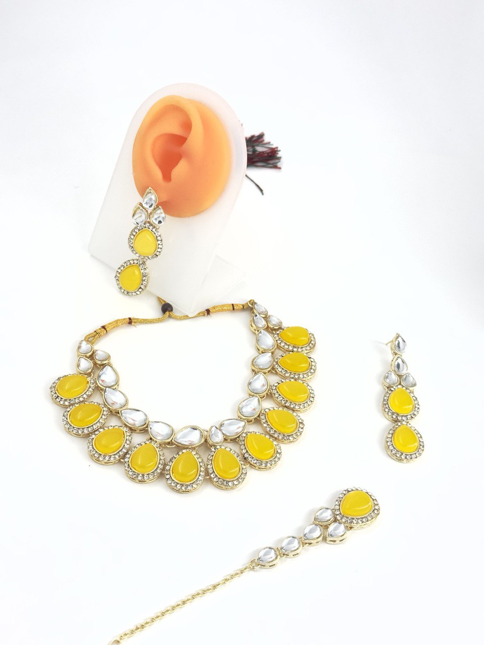 Yellow kundan Necklace set
