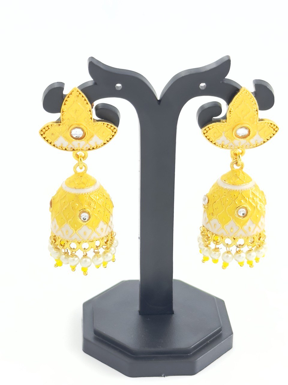 Yellow Meenakari Jhumkis