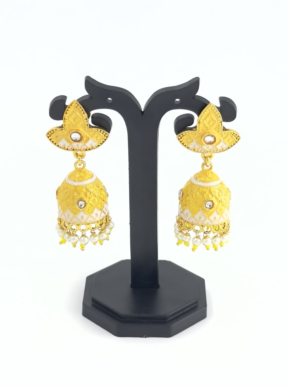 Yellow Meenakari Jhumkis